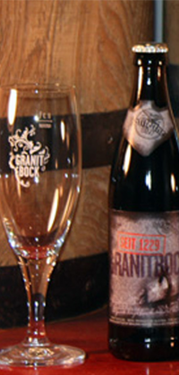 Granit Bock bottle and glassware